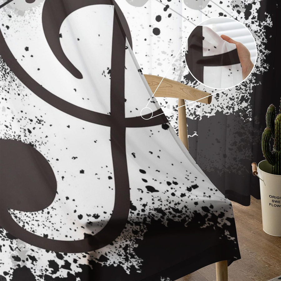 Transparente Tüll-Vorhänge mit Musiknoten-Design in Schwarz, Breite: 135 cm, Höhe: 115 cm - Bild 4