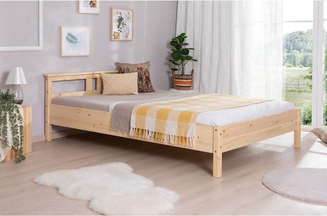 TiCAA Bett Merci aus Natur Kiefer Massivholz in Braun im skandinavischen Design - Bild 1