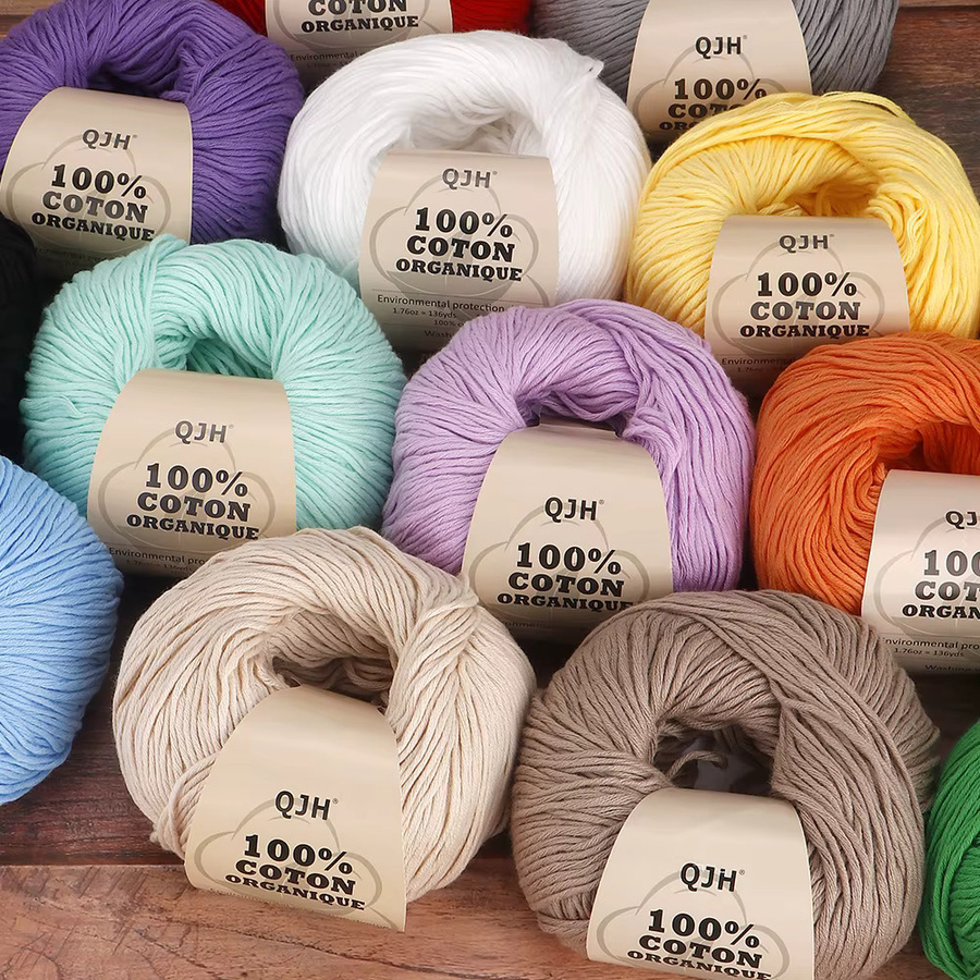 QJH Baumwollgarn aus 100 % Baumwolle in Beige, weiches Sommergarn für Amigurumi, Häkeln und Stricken, 6 Stück - Bild 2