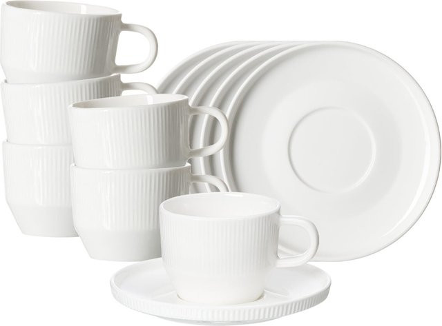 Ritzenhoff & Breker Kaffeetassen mit Untertassen Kelly aus Porzellan, Weiß, 6er Set, 225 ml - Bild 1