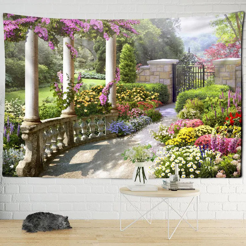 Binchi Outdoor Equipment Wandtapisserie Bohemian Landschaft mit Engel und Blumen, mehrfarbig, B/B: 150 x 150 cm - Bild 3