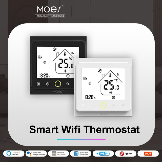 MOES Tuya WiFi Smart Thermostat zur Steuerung von elektrischer Fußbodenheizung sowie Wasser- und Gaskesseln mit App-Steuerung und Glasoberfläche in Schwarz oder Weiß, kompatibel mit Google Home und Alexa - Bild 1