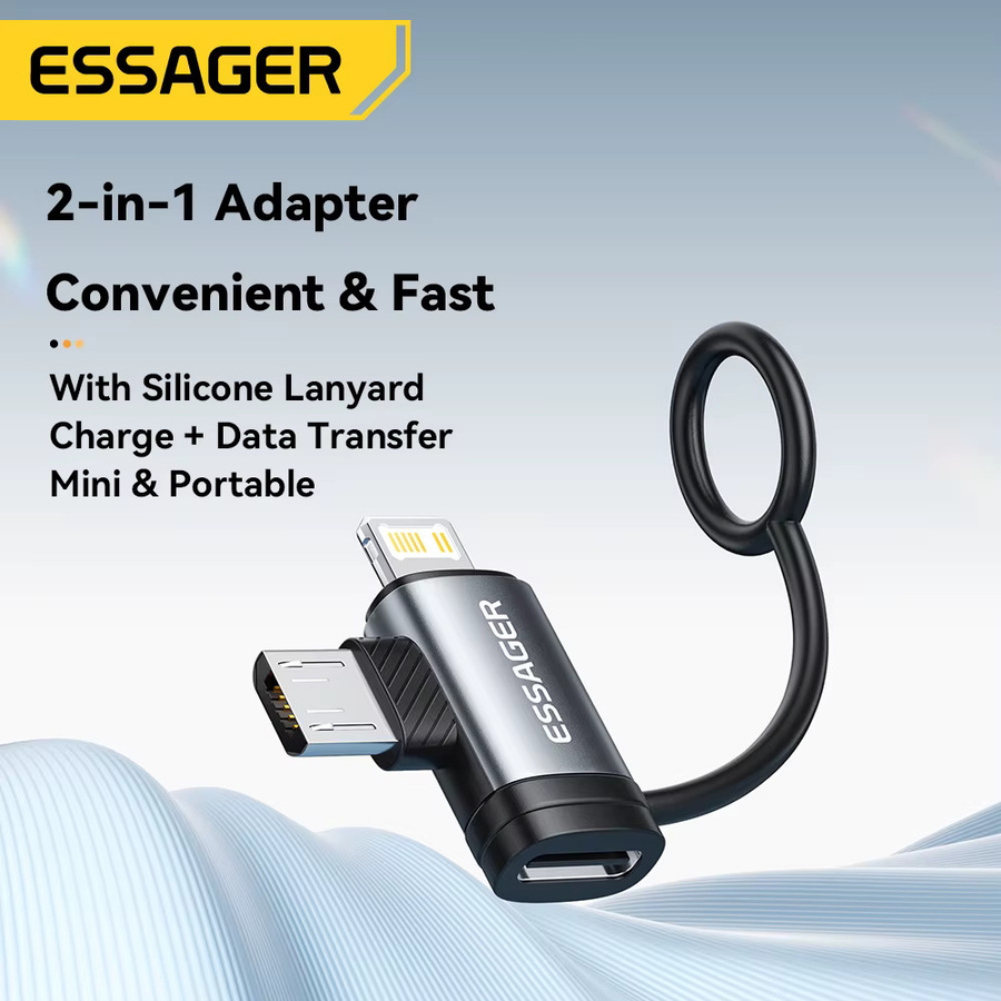 Essager 2-in-1 Adapter mit Lightning und Micro-USB auf USB-C Schnelllade-Konverter für iPhone und iPad in Schwarz oder Grau - Bild 5