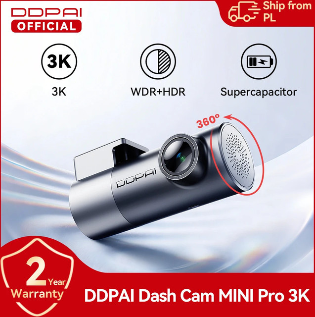 DDPAI Dashcam MINI Pro 3K HDR 1620P Auto-Videorekorder mit 143° Weitwinkel, Nachtsicht, WDR, Sprachsteuerung, 24-Stunden-Parküberwachung und WLAN in Schwarz - Bild 1