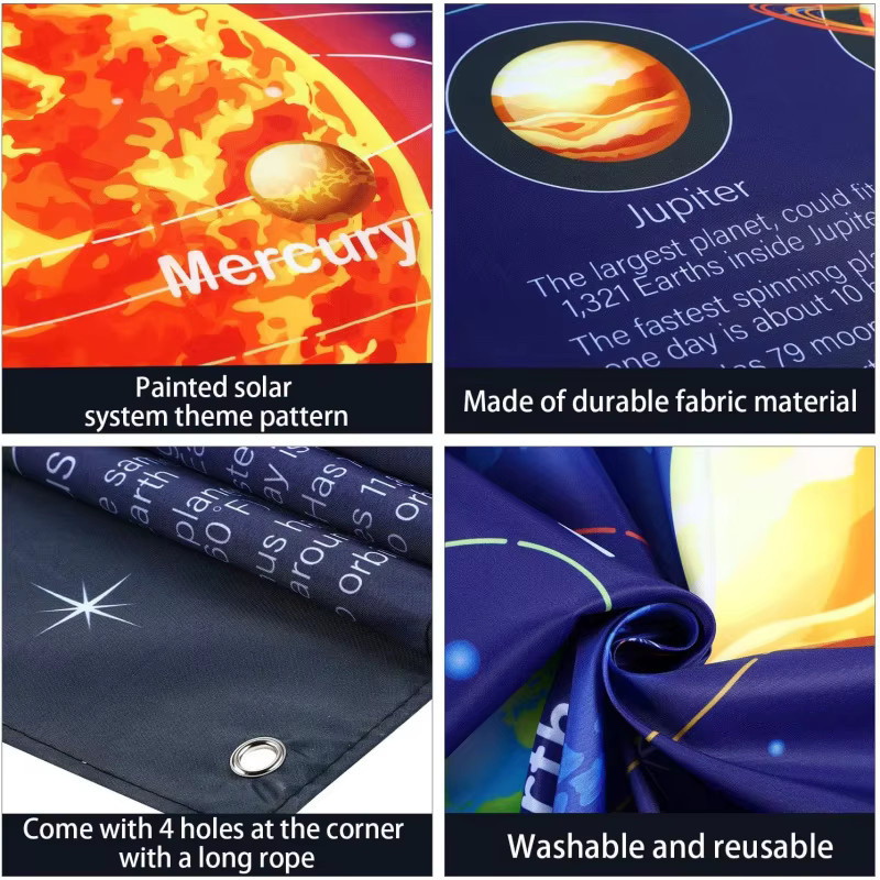VIKAMA Wandteppich mit Sonnensystem-Motiv und Galaxie-Design, bunter Weltraum-Wandbehang für dein Zuhause, B: 180 cm, H: 110 cm - Bild 4