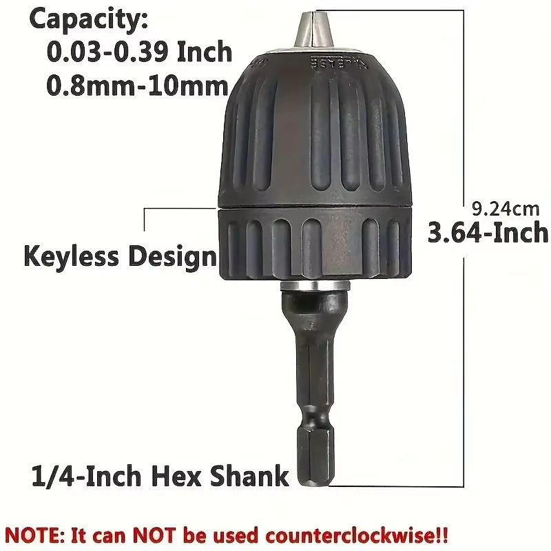3/8 Zoll Schnellspannbohrfutteradapter mit 0,8–10 mm Sechskantschaft für Schlagschrauber, Schwarz - Bild 5