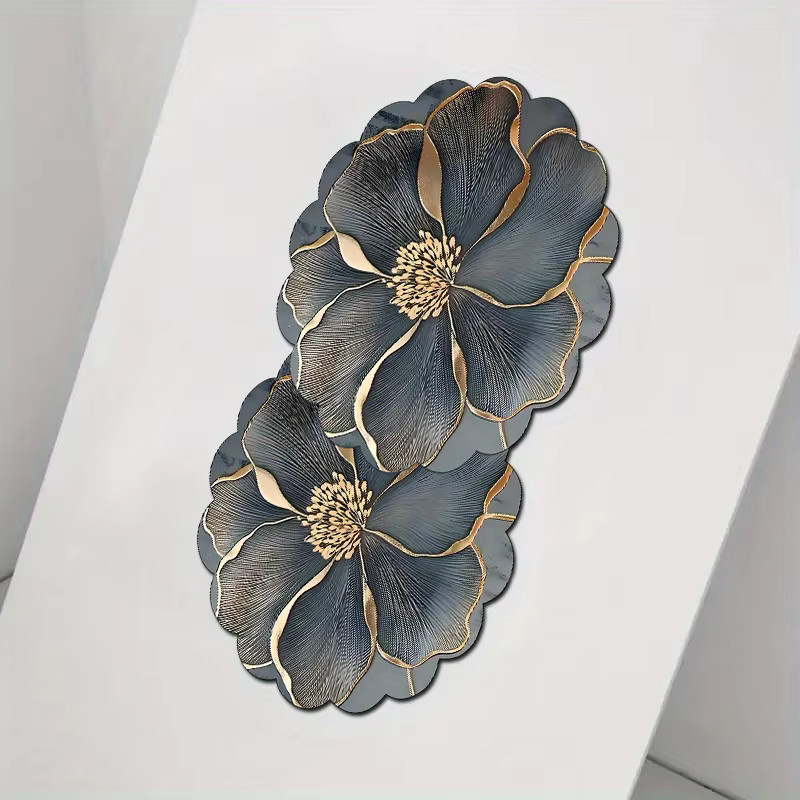 VIKAMA Luxus-Blumenteppich in Tiefblau mit Goldfaden-Blütenblättern, rutschfest und wasserabsorbierend im modernen nordischen Design - Bild 4