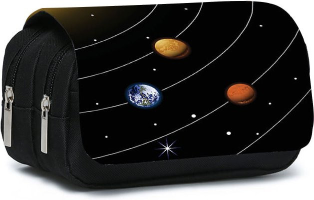 Fancy Style Studio Kosmisches Planet Federmäppchen mit Doppellagigem Klapp-Design für Kinder in Schwarz - Bild 1