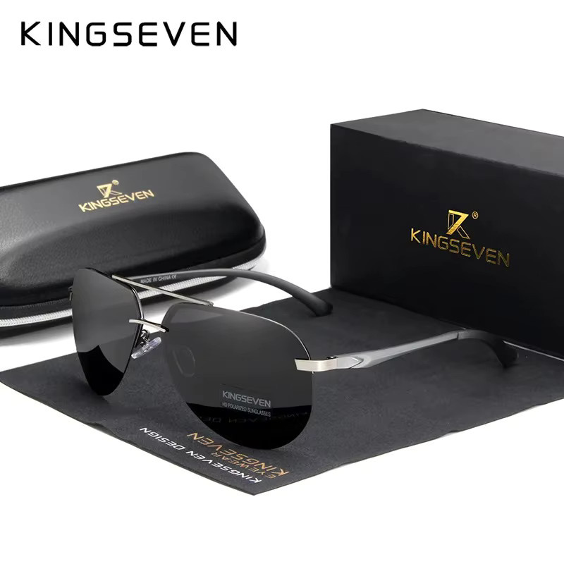 KINGSEVEN Sonnenbrille Aviator, randlos, Metall, polarisiert, Unisex, grau - Bild 2