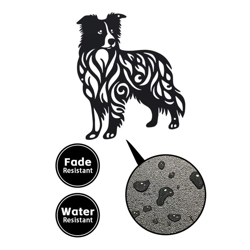 DDPNKL Collie Wandkunst aus Metall in Schwarz mit abstrakten Mustern zur Wandmontage - Bild 2