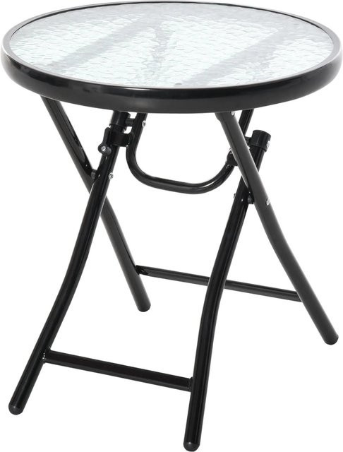 Outsunny Gartentisch rund mit Glasplatte in Wasserrippel-Optik, schwarz, Metall, Durchmesser: 45 cm, Höhe: 50 cm - Bild 1