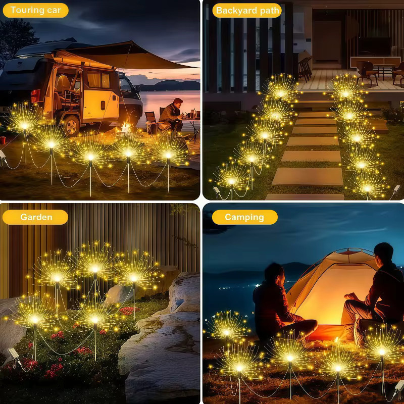 OKAL RED EAST Solar-Feuerwerkslichter mit 480 LED, Warmweiß, Starburst-Effekt für die Garten- und Weihnachtsdekoration - Bild 3