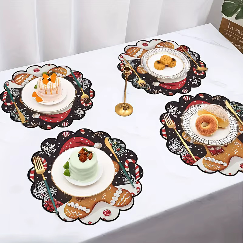 VIKAMA 4er-Set Weihnachts-Platzsets mit Lebkuchenmann-Motiv, Mehrfarbig, B/T: 38 x 38 cm - Bild 2
