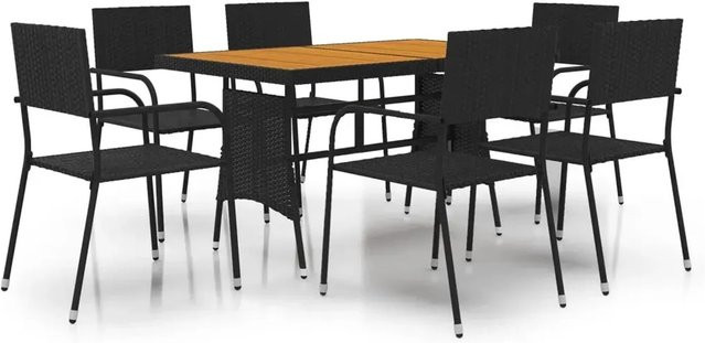 vidaXL 7-teilige Garten-Essgruppe aus Poly Rattan und Akazien-Massivholz in Schwarz - Bild 1