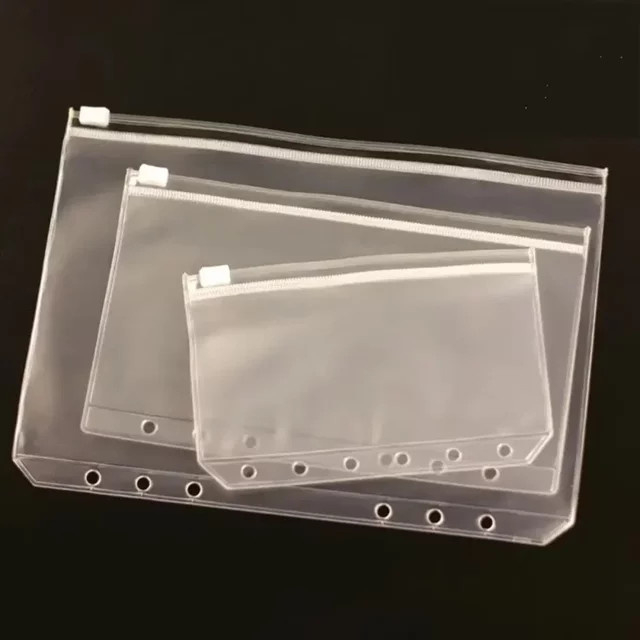 10 Stück wasserdichte PVC Binder Taschen mit Reißverschluss für 6 Ring Ordner und Notebooks in A5, transparent - Bild 1
