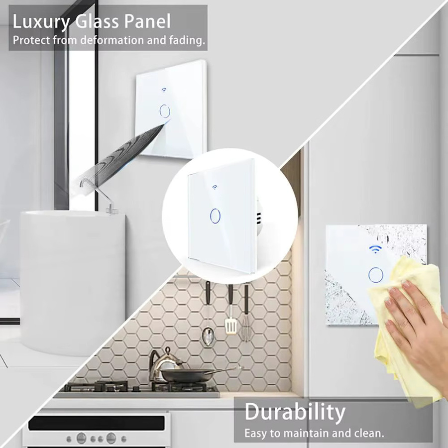 Szaoju Smarter WiFi Touch-Lichtschalter in Weiß, kompatibel mit Tuya App, Amazon Alexa und Google Assistant, modern gestaltet, mit oder ohne Neutralleiter nutzbar - Bild 2