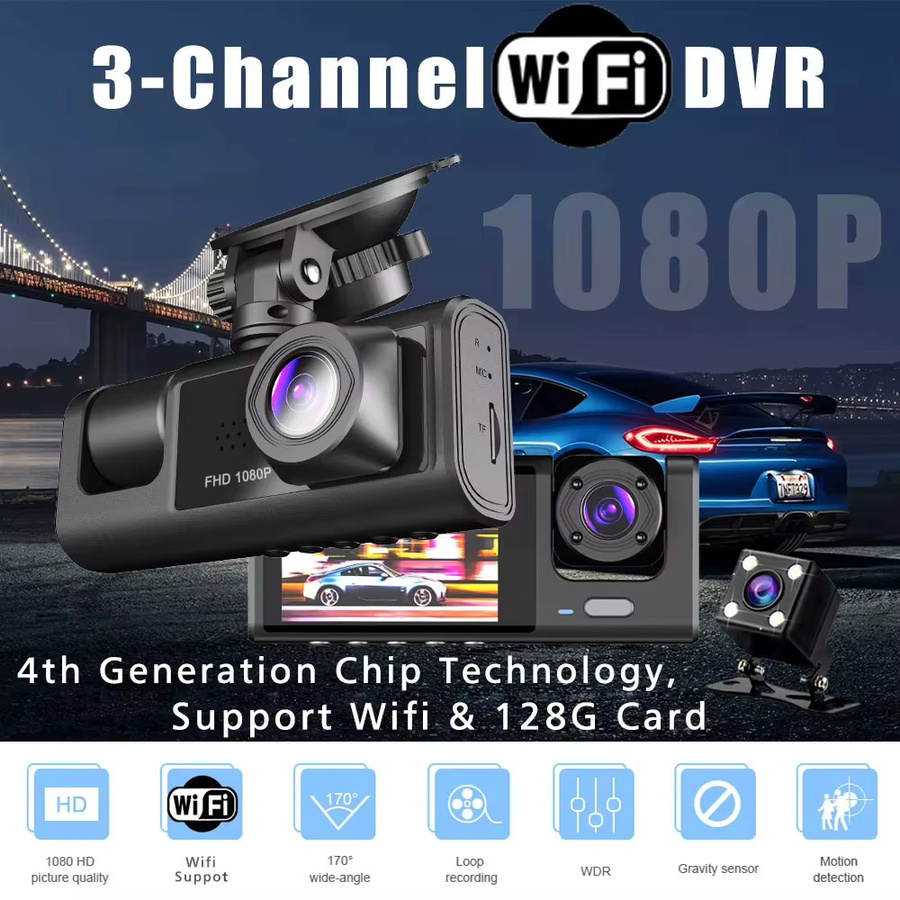 Camco 3-Kanal Auto DVR Dashcam mit WiFi und Full HD 1080P in Schwarz - Bild 2
