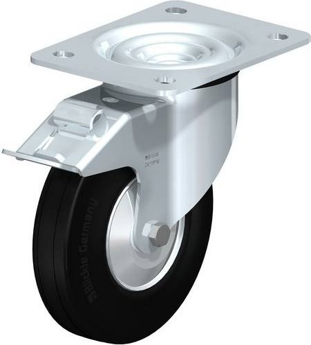 Blickle Lenkrolle L-V 140R-FI-FA mit Feststeller in Schwarz und Silber, Rad-Durchmesser: 140 mm, Tragfähigkeit: 115 kg - Bild 1