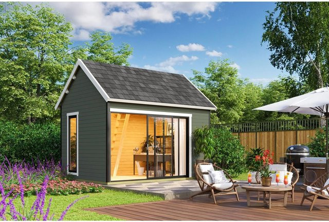 Lasita Gartenhaus Murano Maja mit Satteldach in Grau-Grün, B/H/T: 430 x 364,8 x 336,1 cm - Bild 1