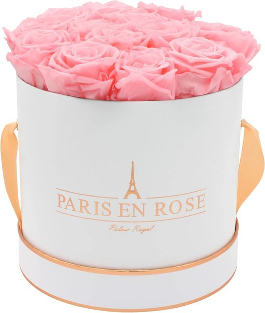 PARIS EN ROSE Rosenbox Weiß-Roségold mit 14 rosa Rosen, Durchmesser: 19 cm - Bild 1