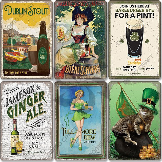 CQDM DECOR Vintage Irish Whiskey Metallschild Dublin Stout Wanddekoration Mehrfarbig - Bild 1