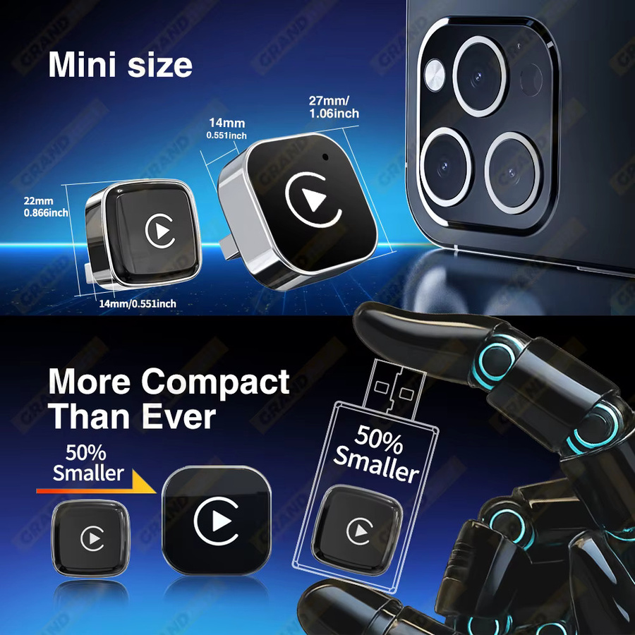 Grandnavi Mini Wireless 2-in-1 Carplay Adapter für Android und iPhone, kabellose AI Box mit USB-Verbindung, Farbe: Schwarz - Bild 5
