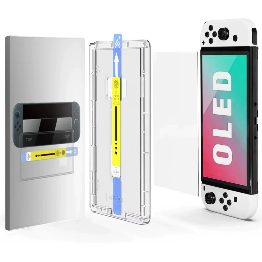 Nintendo Switch OLED Displayschutzfolie aus gehärtetem Glas mit Ausrichtungs-Kit, transparent, 9H Härtegrad, kratzfest und blasenfrei - Bild 4