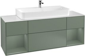 V&B Waschtischunterschrank Finion mit Wandbeleuchtung, Farbe Olivenmatt lackiert, Breite: 160 cm, Tiefe: 50,1 cm, Höhe: 50,1 cm - Bild 1