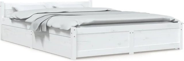 vidaXL Bett mit Schubladen aus Kiefernholz in Weiß, B/T/H: 120 x 200 x 125,5 cm - Bild 1