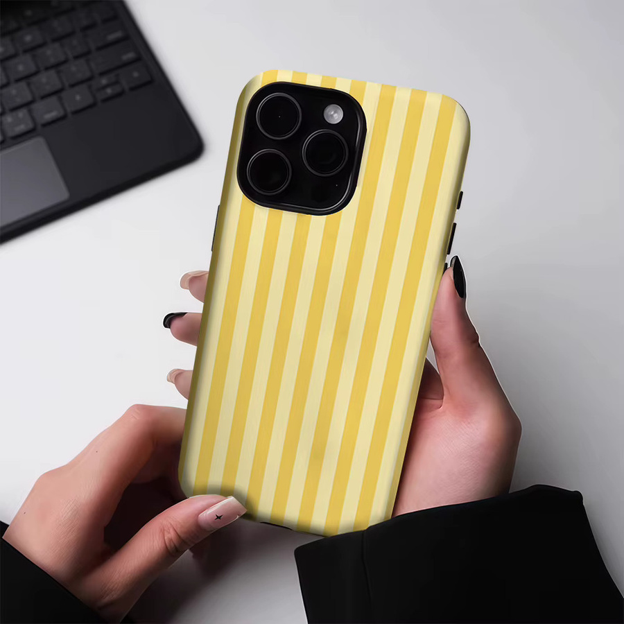 Magnetische Handyhülle Sunny Stripes für iPhone 17 16 15 14 13 Pro Max Plus, robuste doppelschichtige Schutzhülle, Gelb - Bild 2