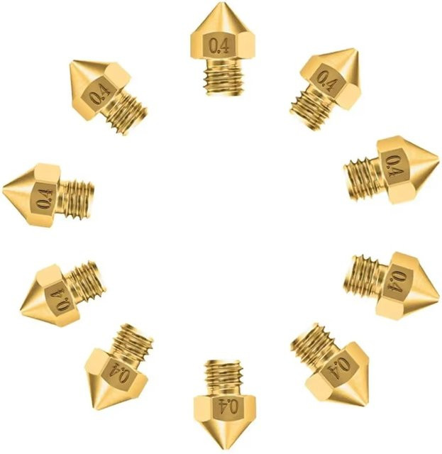10 Stück MK8 Messingdüsen 0,4 mm für Ender-3 Serie, Gold, passend für 1,75 mm Filament FDM 3D-Drucker - Bild 1