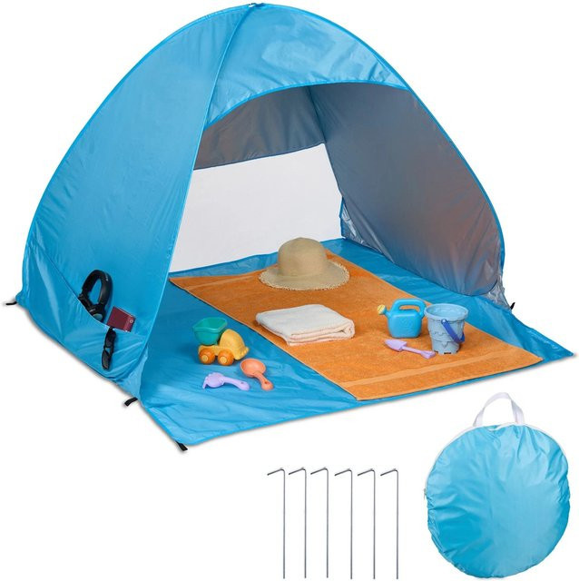 Relaxdays Strandmuschel aus Polyester und Stahl in Blau mit UV-Schutz, B/T/H: 110 x 140 x 145 cm - Bild 1