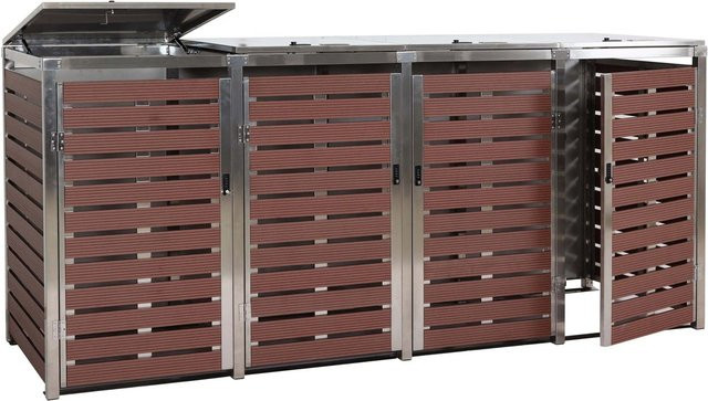 Proregal Mülltonnenverkleidung für 4 Mülltonnen aus WPC und Edelstahl in Walnuss-Holzoptik Braun, H x B x T: 120 x 264 x 85 cm - Bild 1