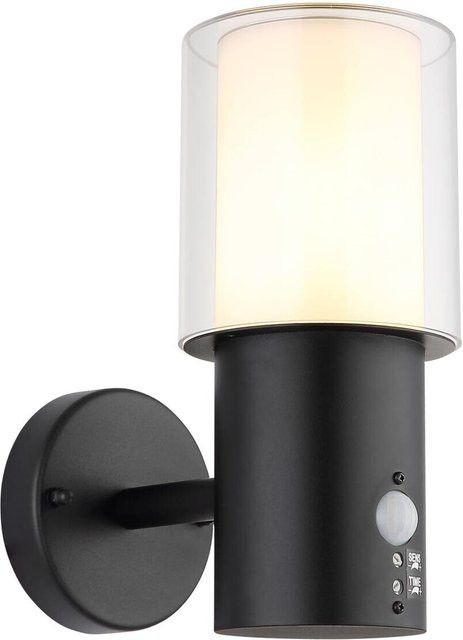 Globo Außenleuchte modern in Schwarz und Transparent, Wandmontage, E27, IP44, B: 12 cm, H: 24,5 cm - Bild 1