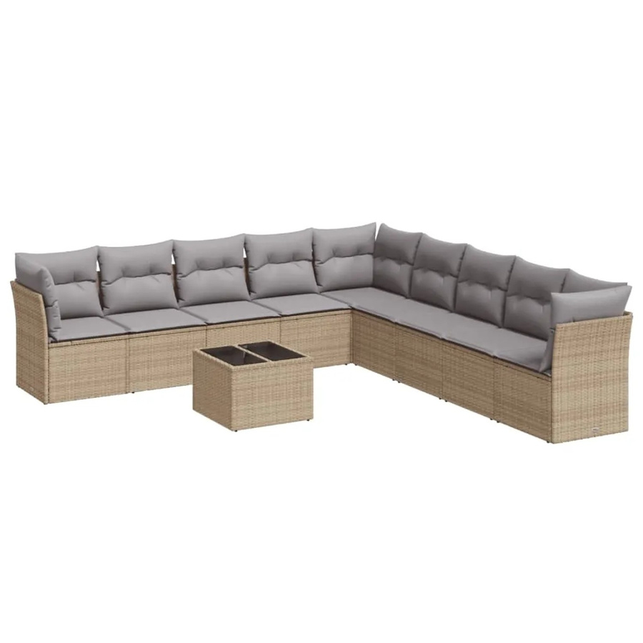 vidaXL 10-teilige Garten-Sofagarnitur in U-Form aus Polyrattan mit Kissen und Stauraum, Beige-grau - Bild 2