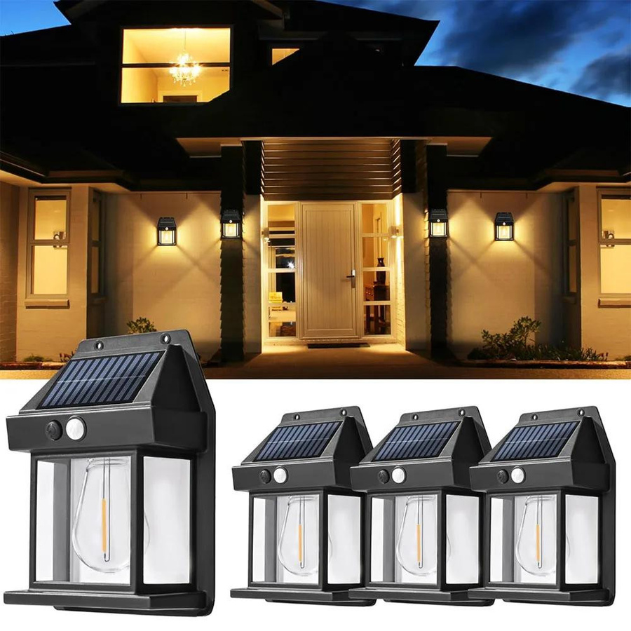 YJMP Super Lighting Solare Außenwandleuchte Wolfram mit Bewegungssensor und LED, IP65 Wasserdicht, Schwarz - Bild 5