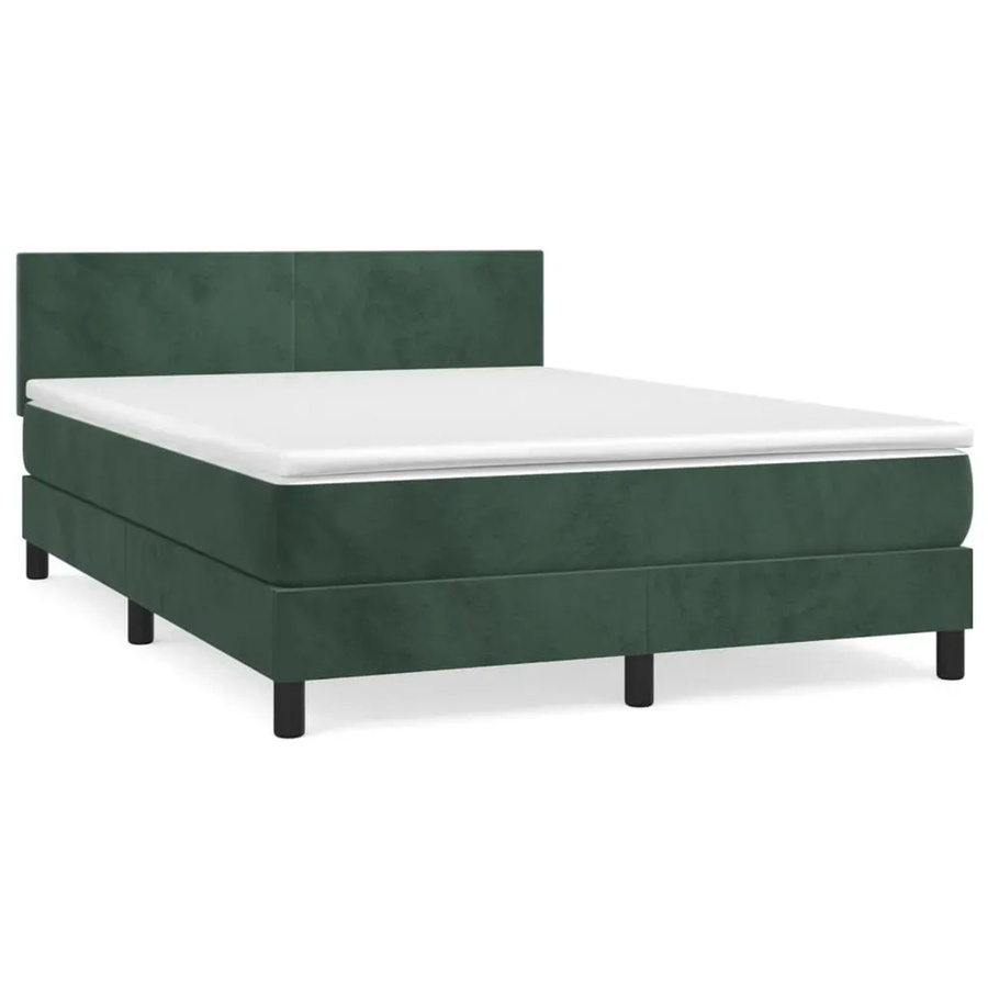 vidaXL Boxspringbett mit Matratze in Dunkelgrün aus Samt, Hybridbett mit Taschenfederkern, B/T/H: 140 x 200 x 144 cm - Bild 2