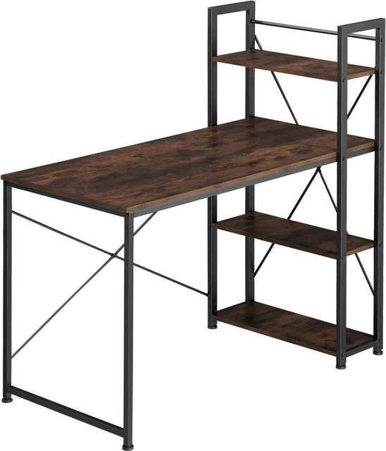 tectake Computer-Schreibtisch im Industrial Style mit integriertem Regal, Farbe Braun, B/T/H: 122 x 61 x 120 cm - Bild 2