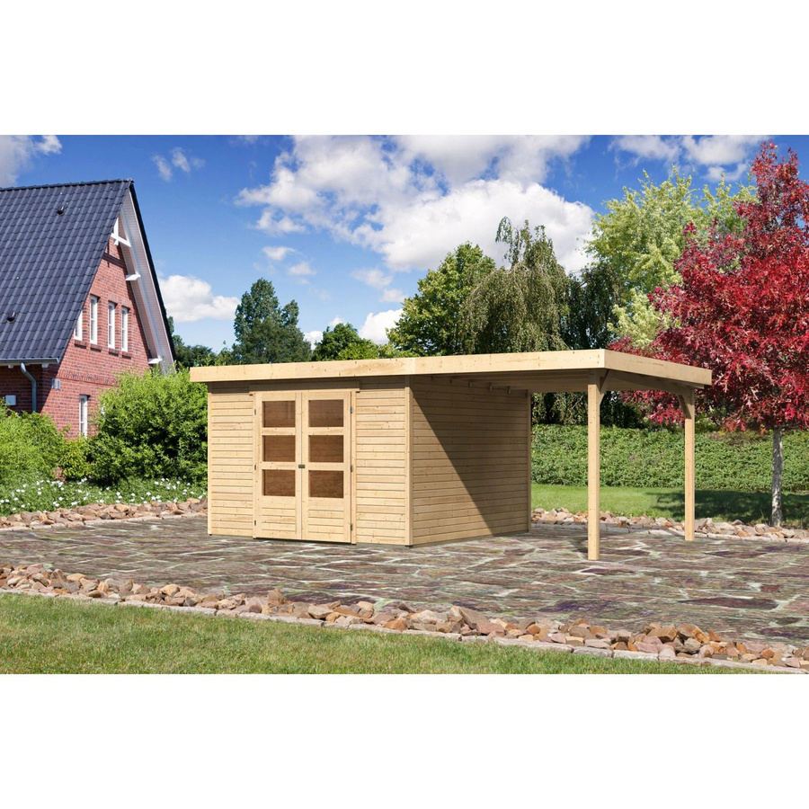 Karibu Holz-Gartenhaus Boras mit Flachdach in Braun, Unbehandelt, B: 298 cm, T: 302 cm, H: 216 cm - Bild 2