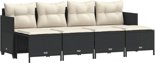 vidaXL 5-tlg Garten-Sofagarnitur aus Poly Rattan und Metall in Schwarz mit Kissen und Ottoman - Bild 1