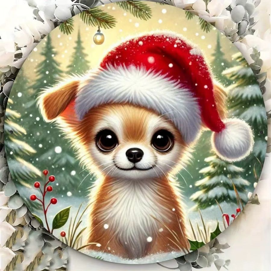 HELLOYOUNG Weihnachts-Chihuahua-Hundeschild aus Metall, runde Wanddekoration in Mehrfarbig, Durchmesser: 19,81 cm - Bild 4