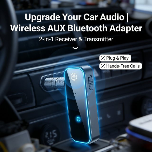 VIKEFON 2-in-1 Bluetooth Audio-Empfänger und -Sender mit 3,5 mm Jack Anschluss, Schwarz - Bild 1