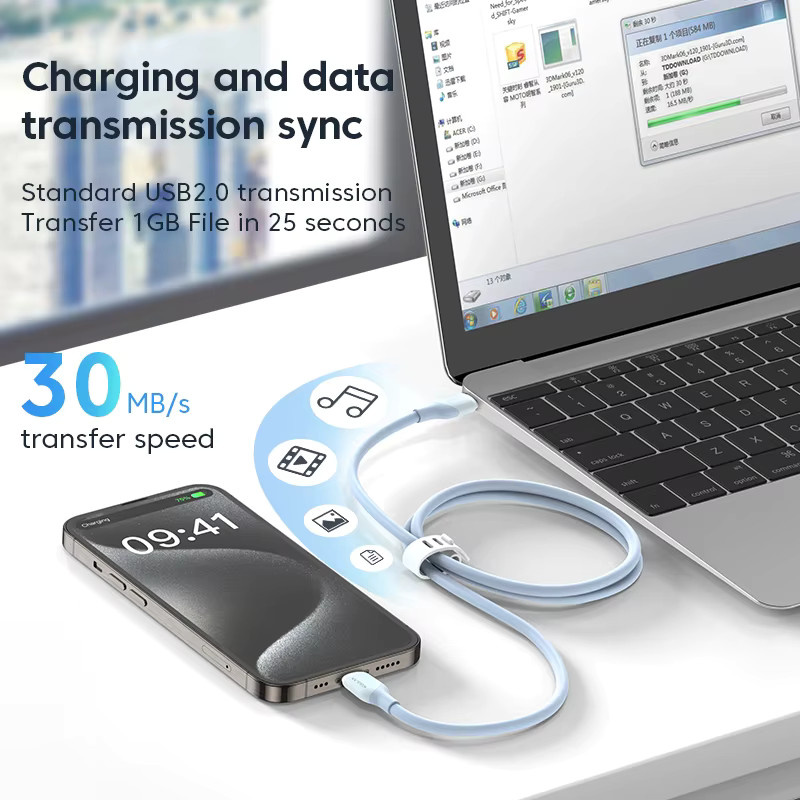 KUULAA USB-C auf USB-C Schnellladekabel PD 30 W in Blau für iPhone 15, Samsung und Xiaomi - Bild 4