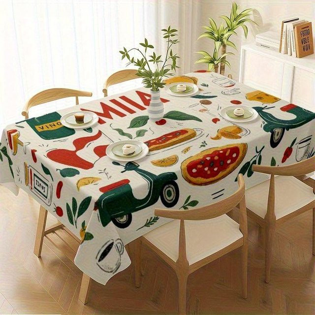 Wasserdichte Tischdecke im Retro-Stil von JINGYUE Pet, weiß, rechteckig, B/T: 140 x 140 cm - Bild 1