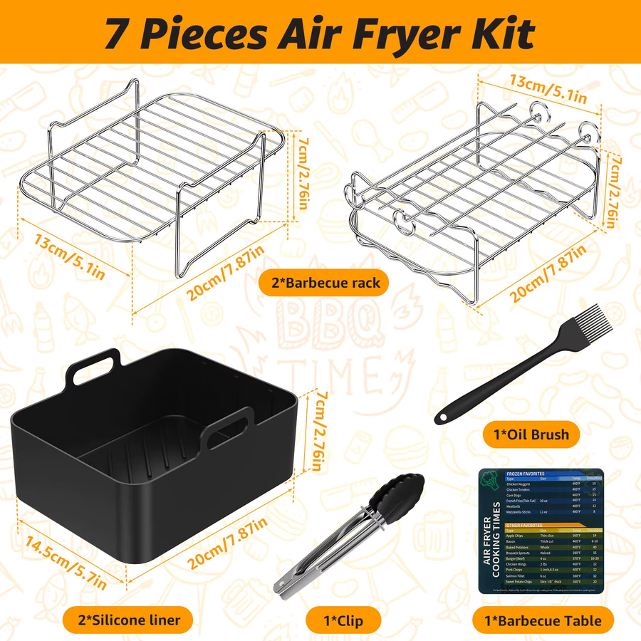 Willstar Zubehör-Set für Luftfritteusen mit Silikonmatte, Edelstahl-Rack, Grill-Clip und Silikonbürste in Grau und Schwarz - Bild 3