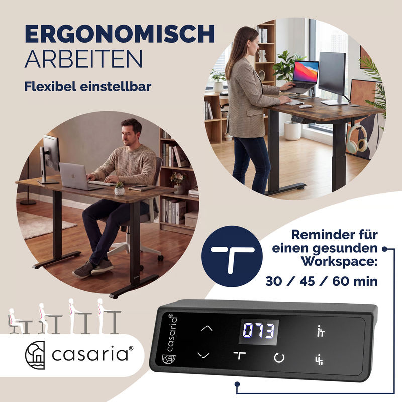 CASARIA Elektrisch höhenverstellbarer Schreibtisch in Braun mit Kabelwanne und Melaminplatte, B/T/H: 120 x 60 x 72-117 cm - Bild 4