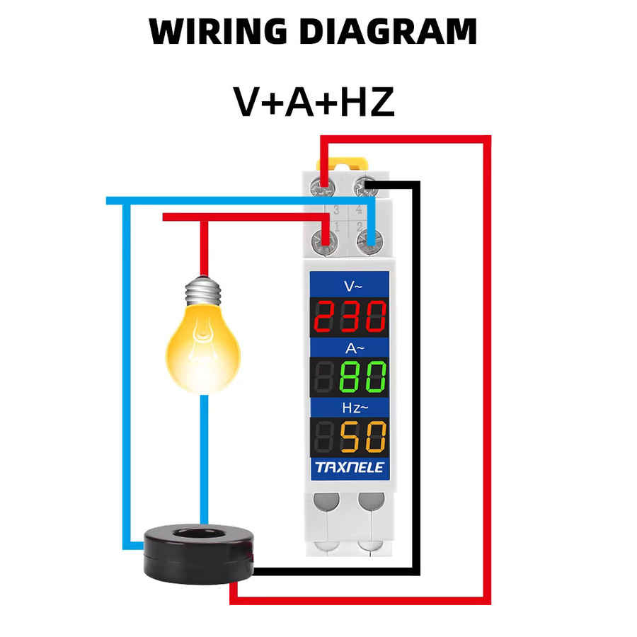 Digitaler Volt-Tester mit LED-Anzeige für DIN-Schiene 18 mm, Modulares Voltmeter und Amperemeter von TAXNELE, Farbe: Weiß, 80–500 V, 100 A - Bild 4