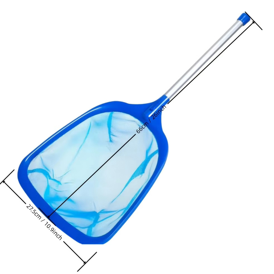 Blaues Poolblatt-Skimmernetz mit Metallstange und ergonomischem Griff aus Kunststoff und Metall zur Entfernung von Teichschutt - Bild 3