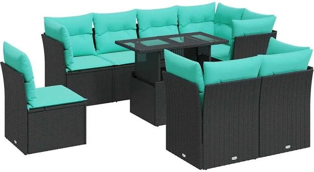 vidaXL 9-teilige Garten-Sofagarnitur aus Poly-Rattan mit Kissen in Schwarz - Bild 1
