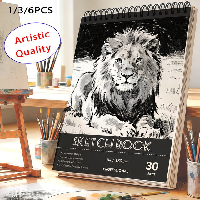 Lion Ink A4 Spiral-Skizzenbuch mit 30 säurefreien Blättern, 180g/m², Multicolor Art Cover - Bild 1